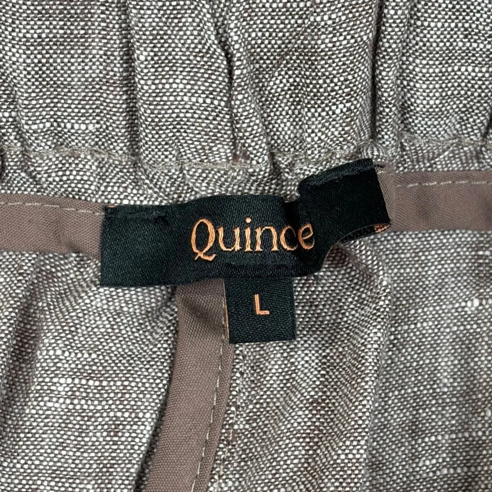Quince 100% European Linen Pants Taupe Brown Chambray Wide Leg Large LB136795